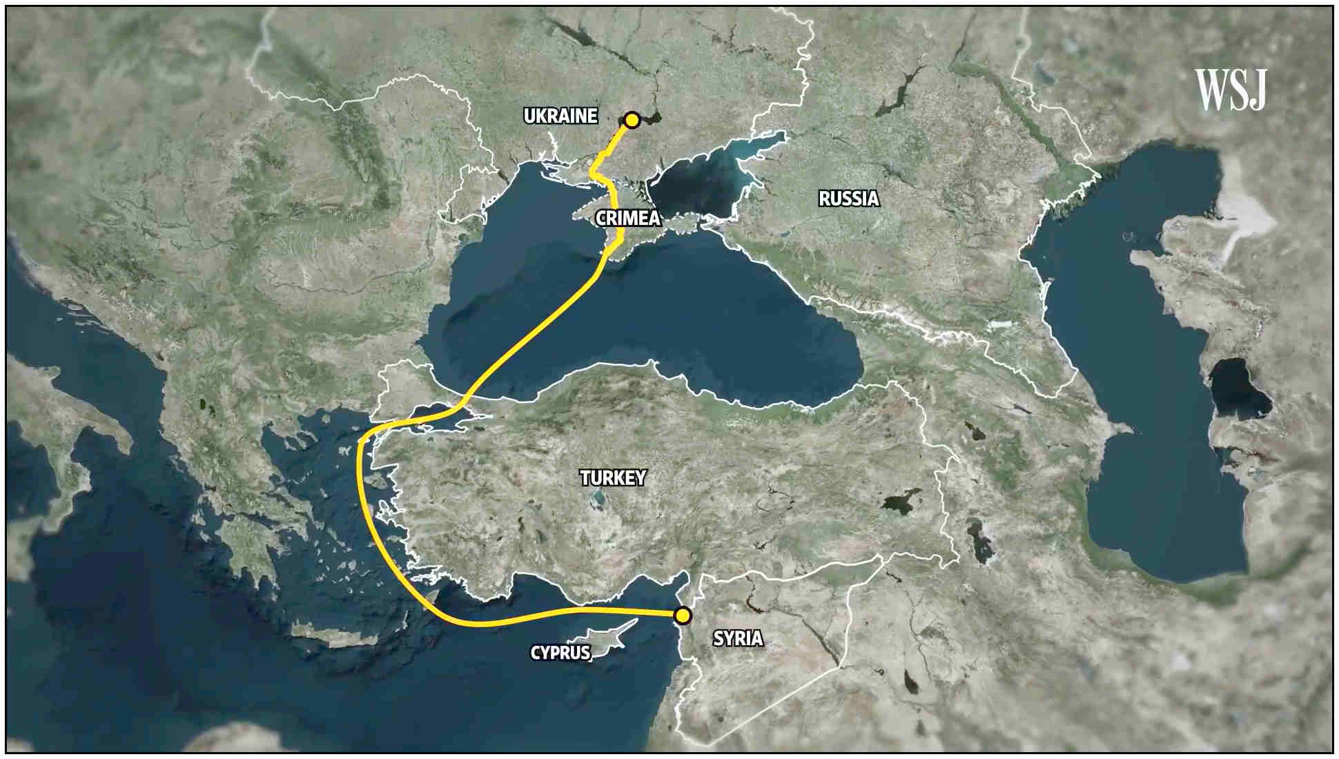 route of Ukrainian grain to Syria
