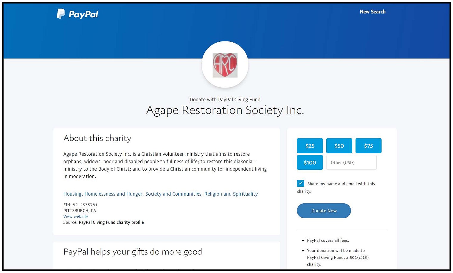 ARS PayPal Giving Fund